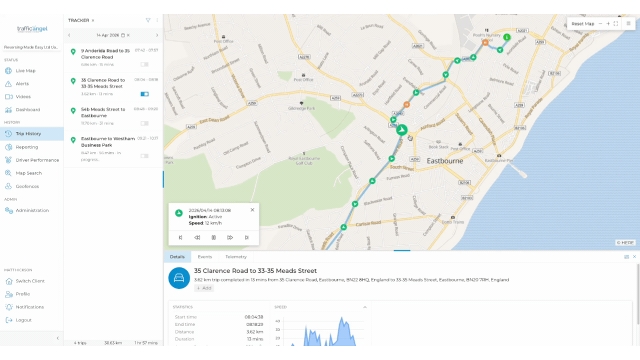 Truck tracking system interface with route and trip history