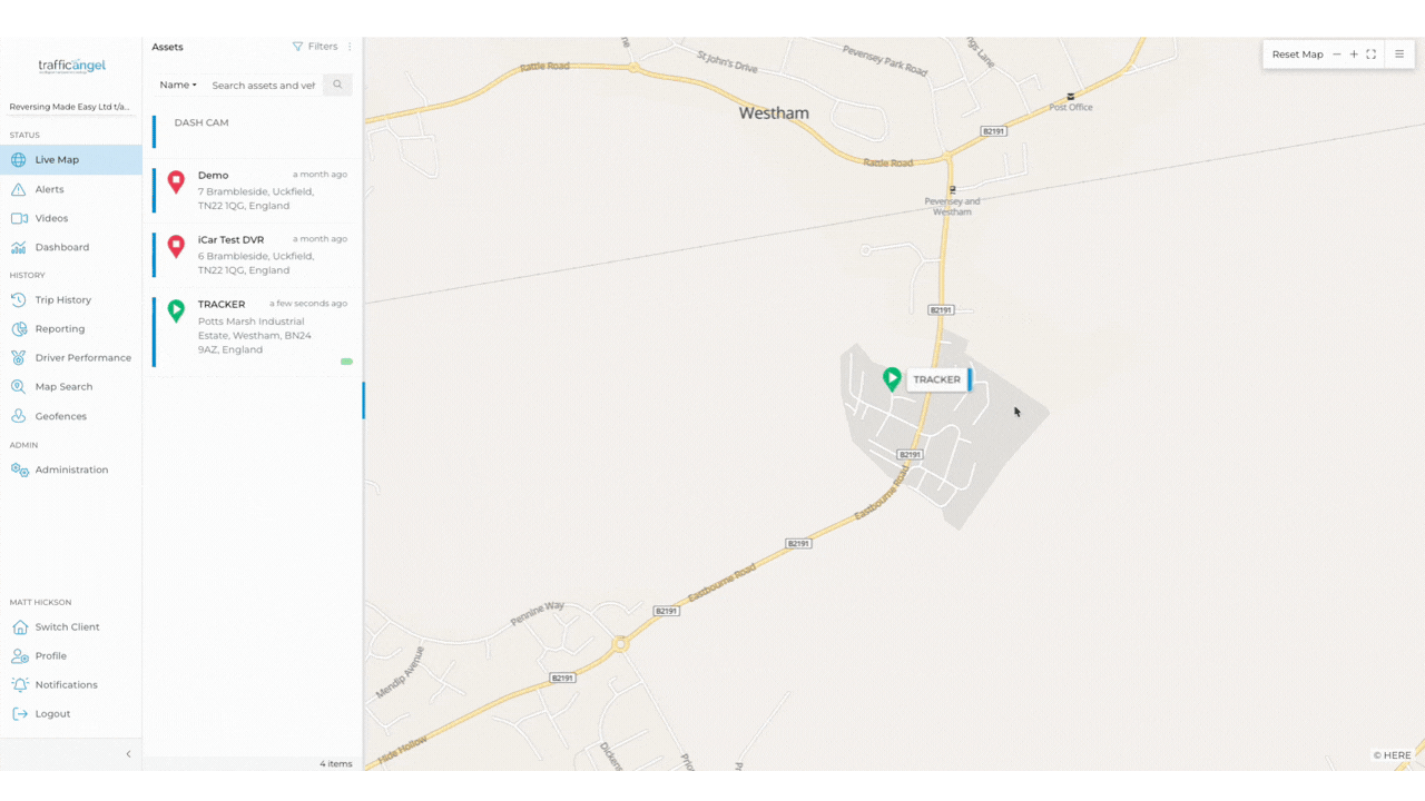 Fleet tracking platform displaying vehicles on a live map